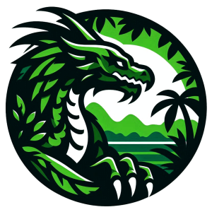 A green dragon in the jungle as a bold logo style